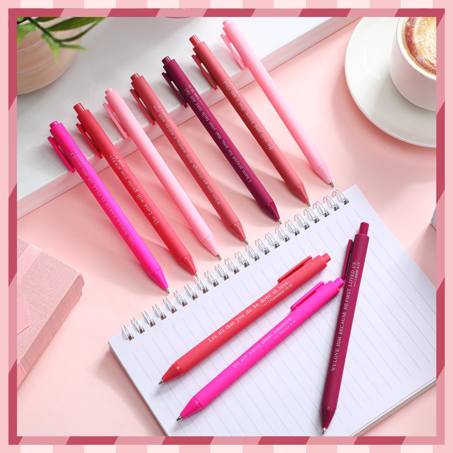 Cholemy 50 Pcs Bible Verse Pens Bulk Christian Gifts Black Ink, Pink