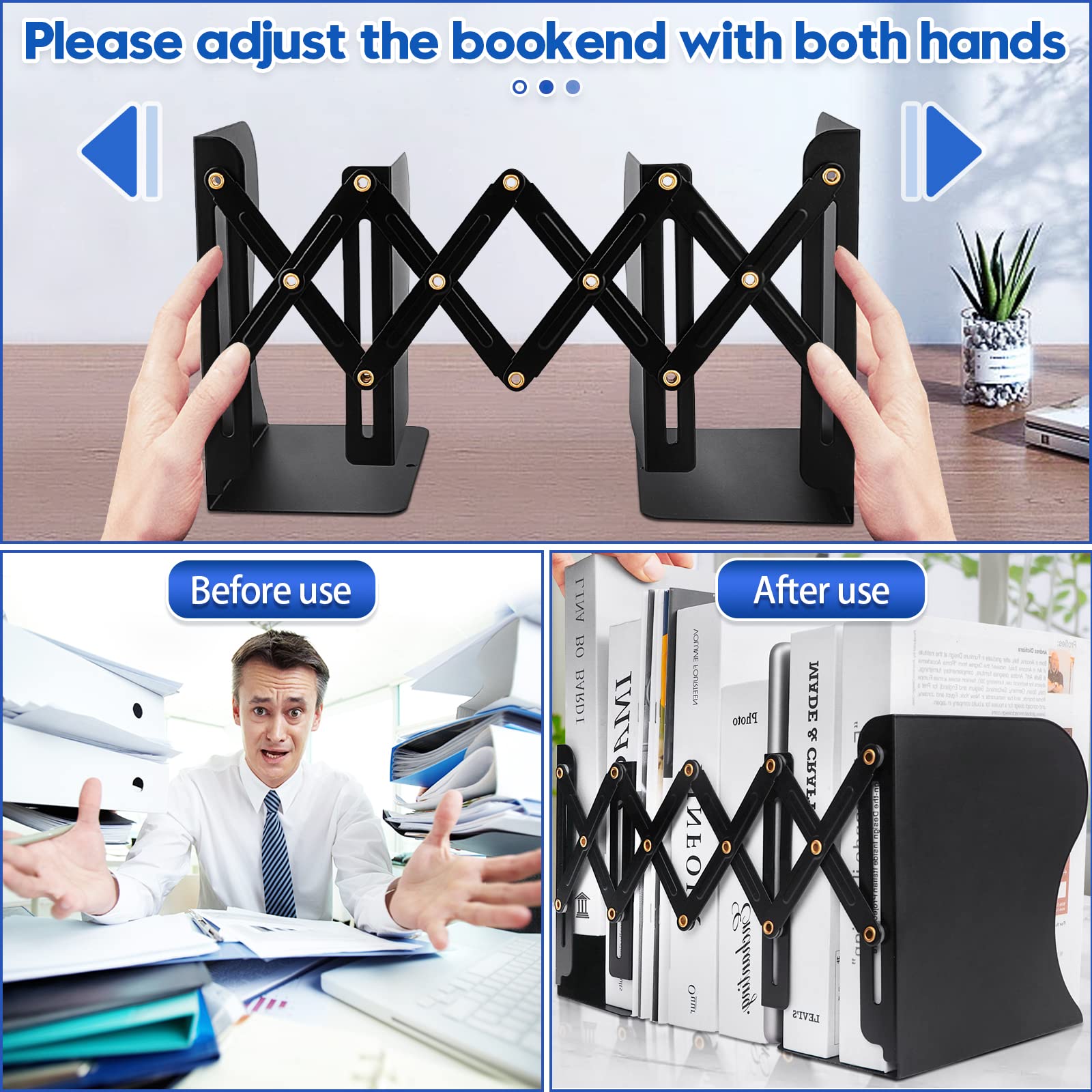Heavy Duty Book End to Hold Books, Adjustable Bookends Book Holder for Shelves, Decorative Book