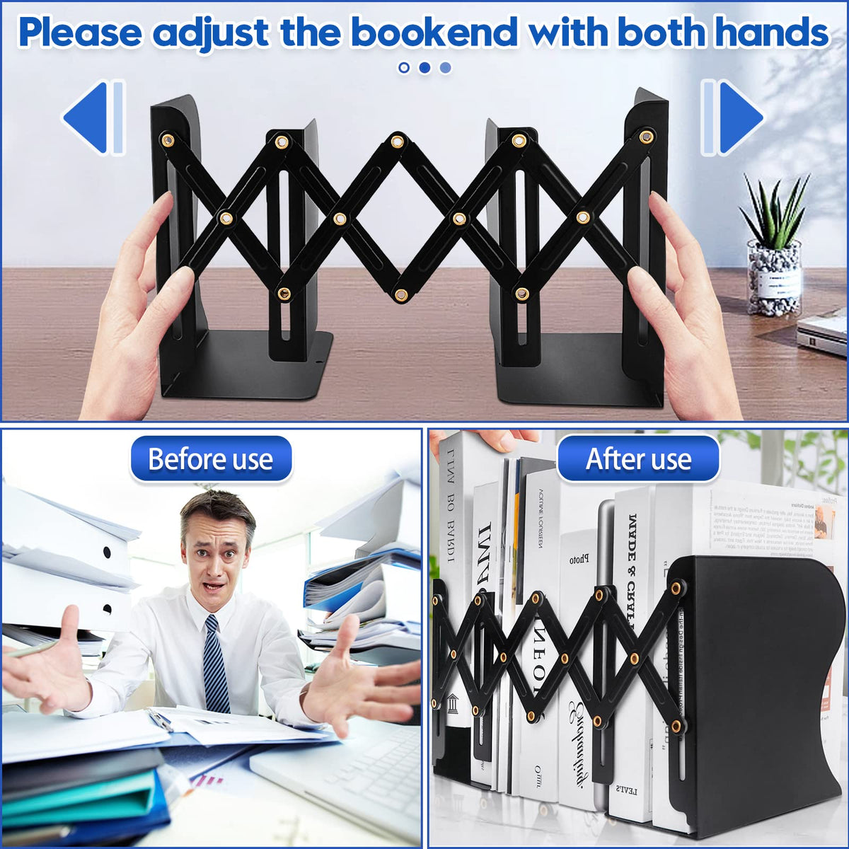 2PCS Heavy Duty Book End to Hold Books, Adjustable Bookends Book Holder for Shelves, Decorative