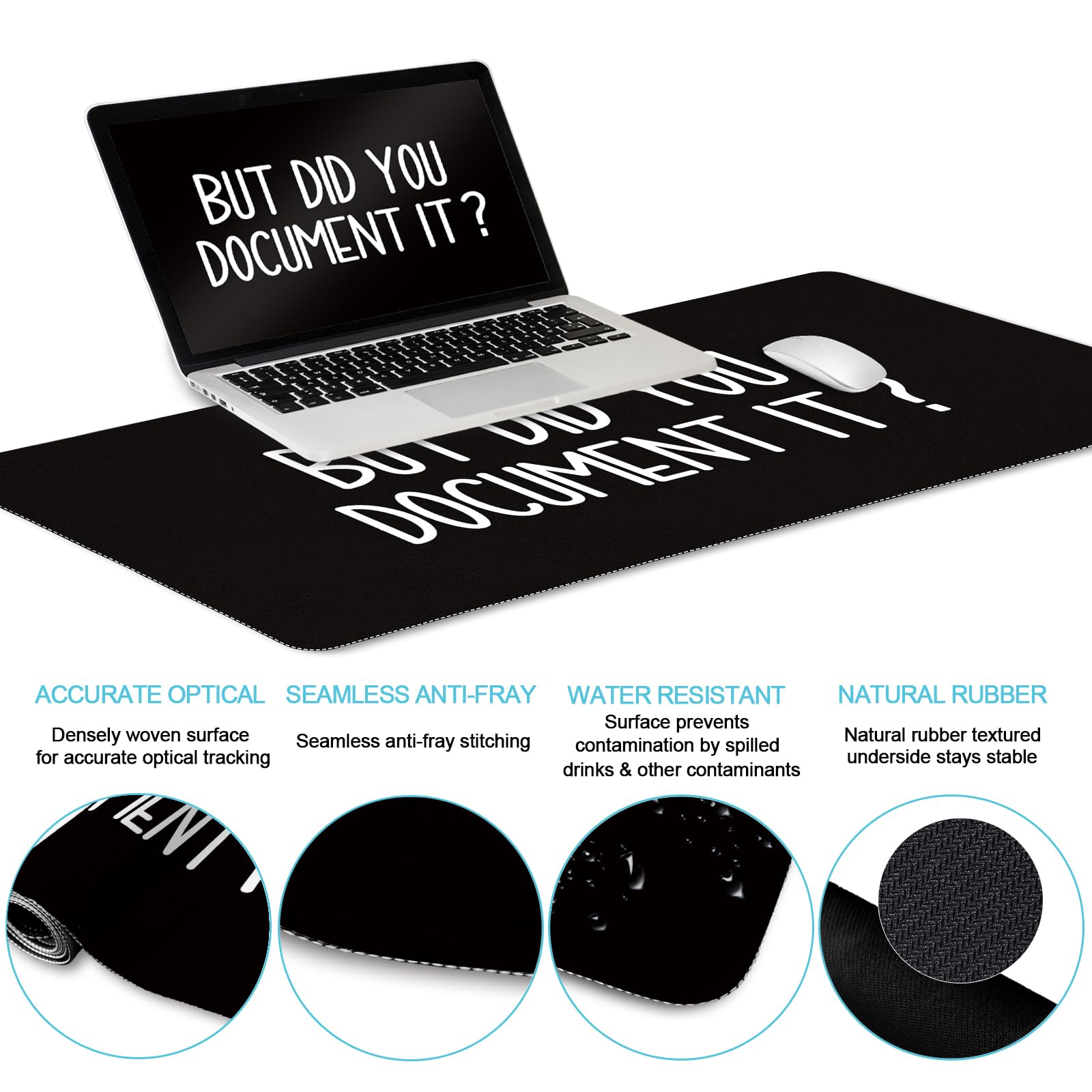 LIMKRIAN Black Mouse Pad Large Desk Mat Set, But Did You Document It Decor