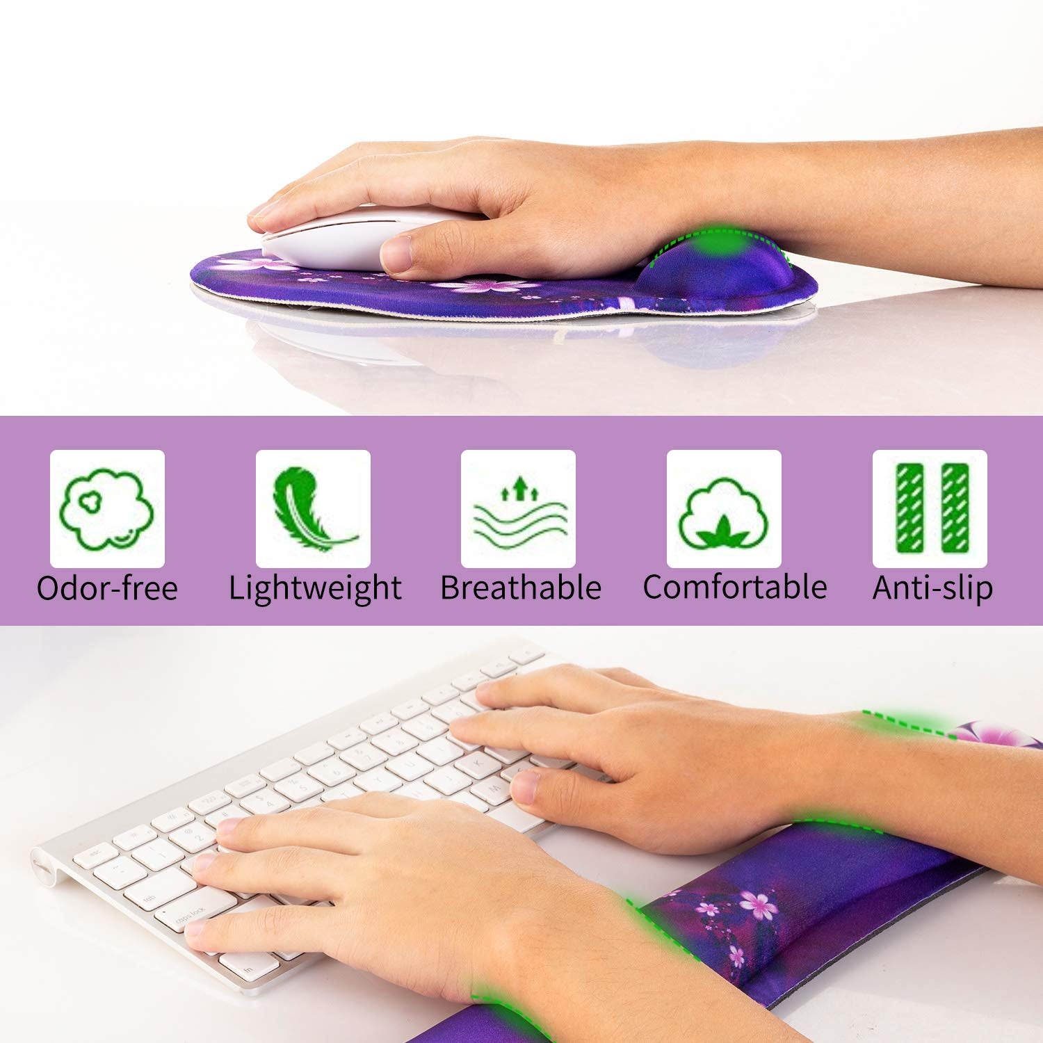 AORTDES Ergonomic Keyboard Mouse Pad Wrist Rest Support Set for Laptop/Computer/Desktop,Memory Foam