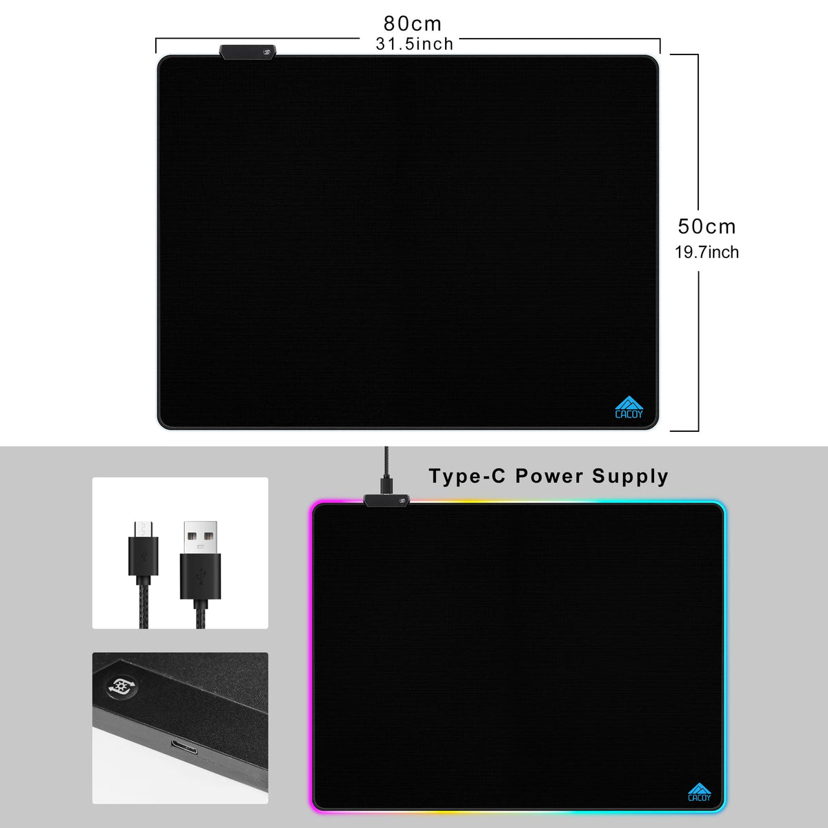 Cacoy 31.5x20 Inch RGB Gaming Mouse Pad, Non-Slip Large LED Desk Mat, Black