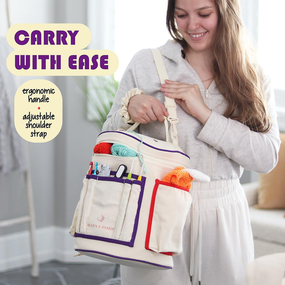 Hearth & Harbor Crochet Bag Organizer – Durable Knitting Bag, Yarn Organizer for Accessories and