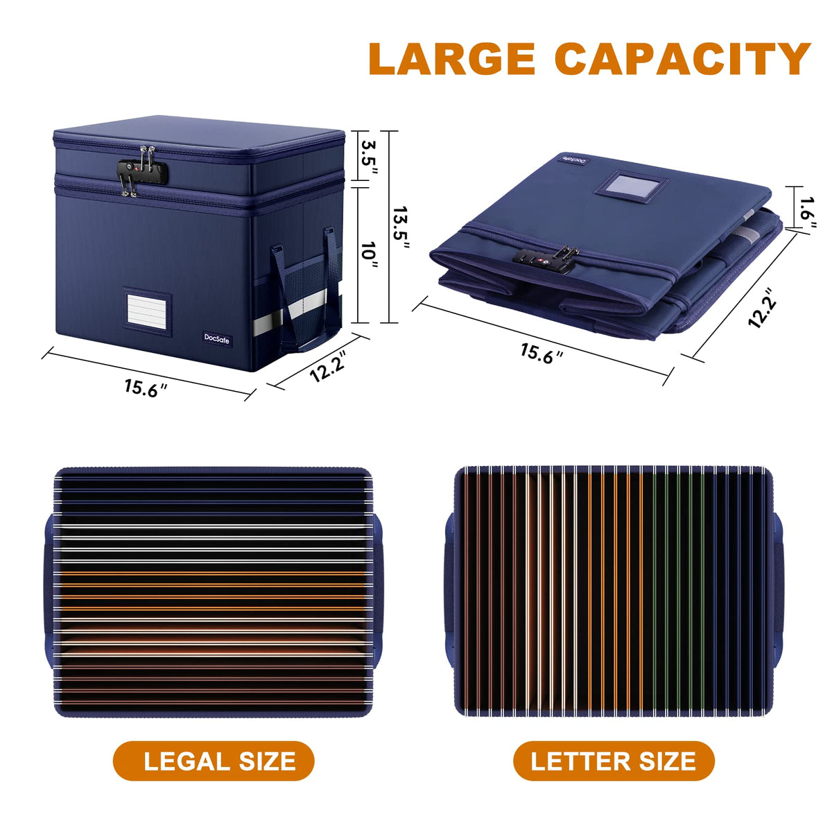 DocSafe File Box with Lock,Multi-Layer Fireproof Document Box Collapsible File Storage Organizer