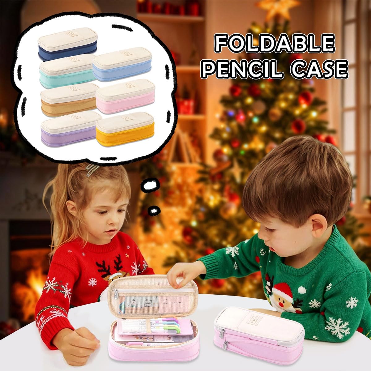 iSuperb Foldable Pencil Case Zipper Big Capacity Aesthetic Canvas Pencil Pouch Compartments
