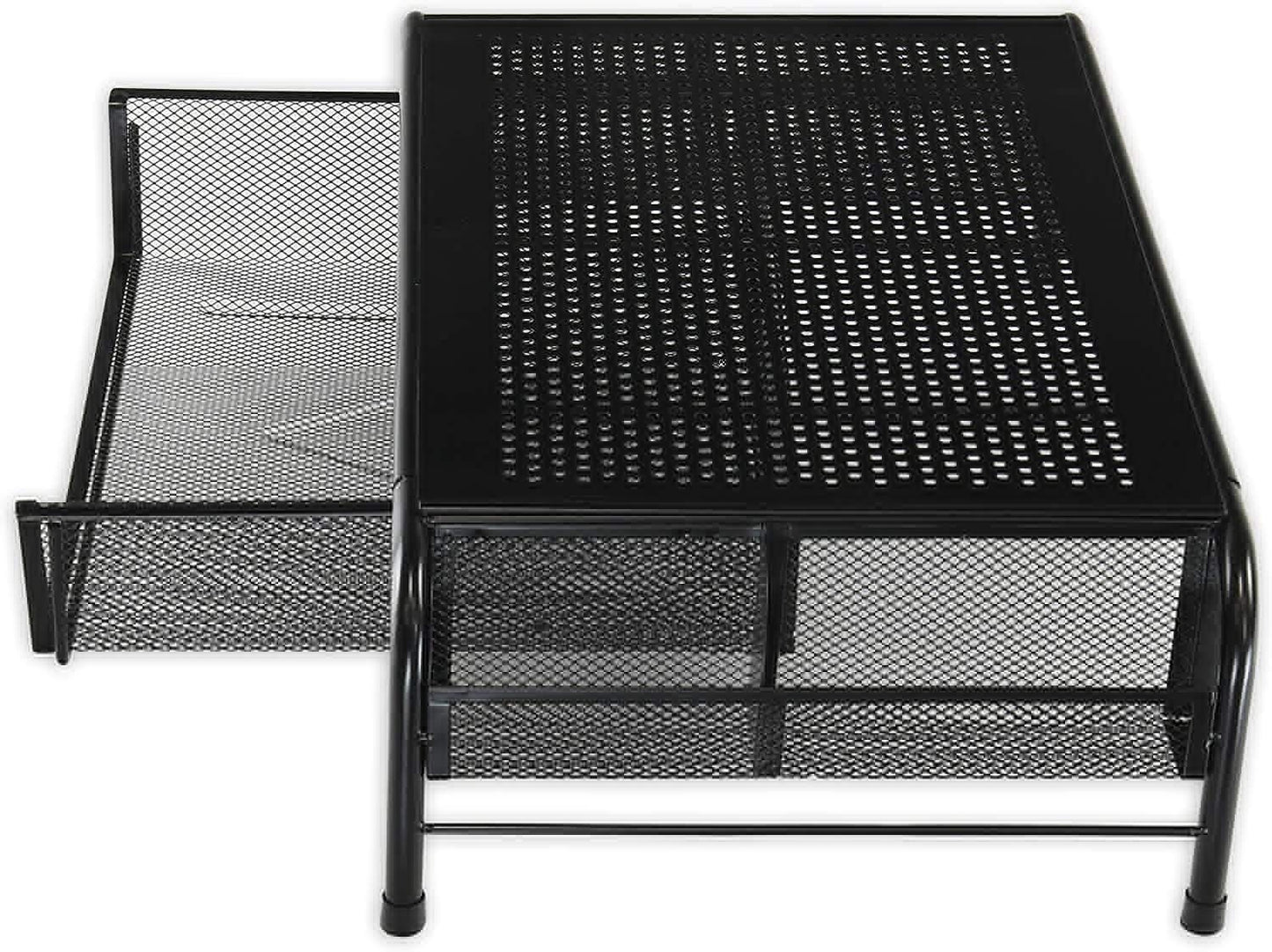 Simple Houseware Metal Desk Monitor Stand Riser w/ Organizer Drawer, Black