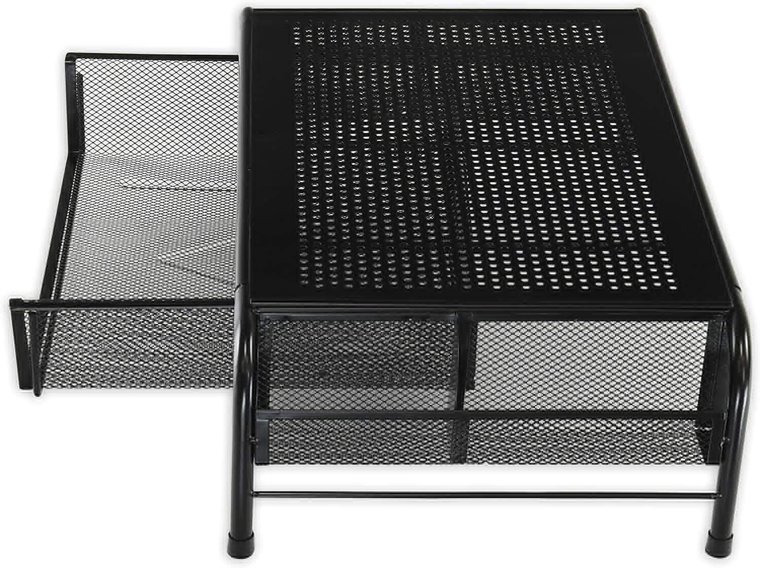 Simple Houseware Metal Desk Monitor Stand Riser w/ Organizer Drawer, Black