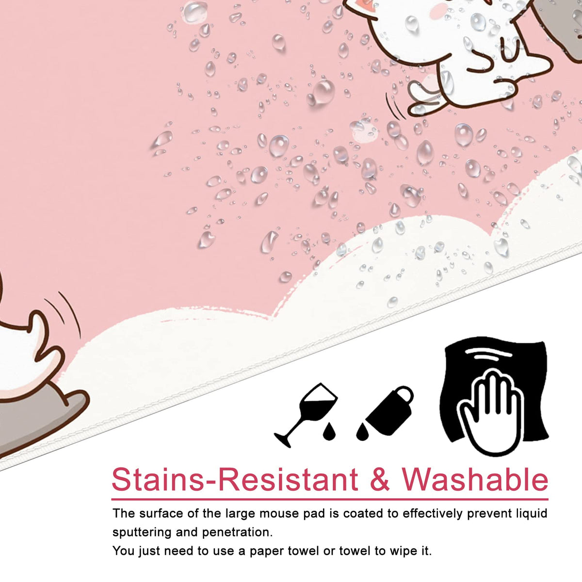 Pink Large Gaming Mouse Pad Cat Desk Mat Cute Mouse Mat 35x15.7x0.12 inch Women Extra Large Desk