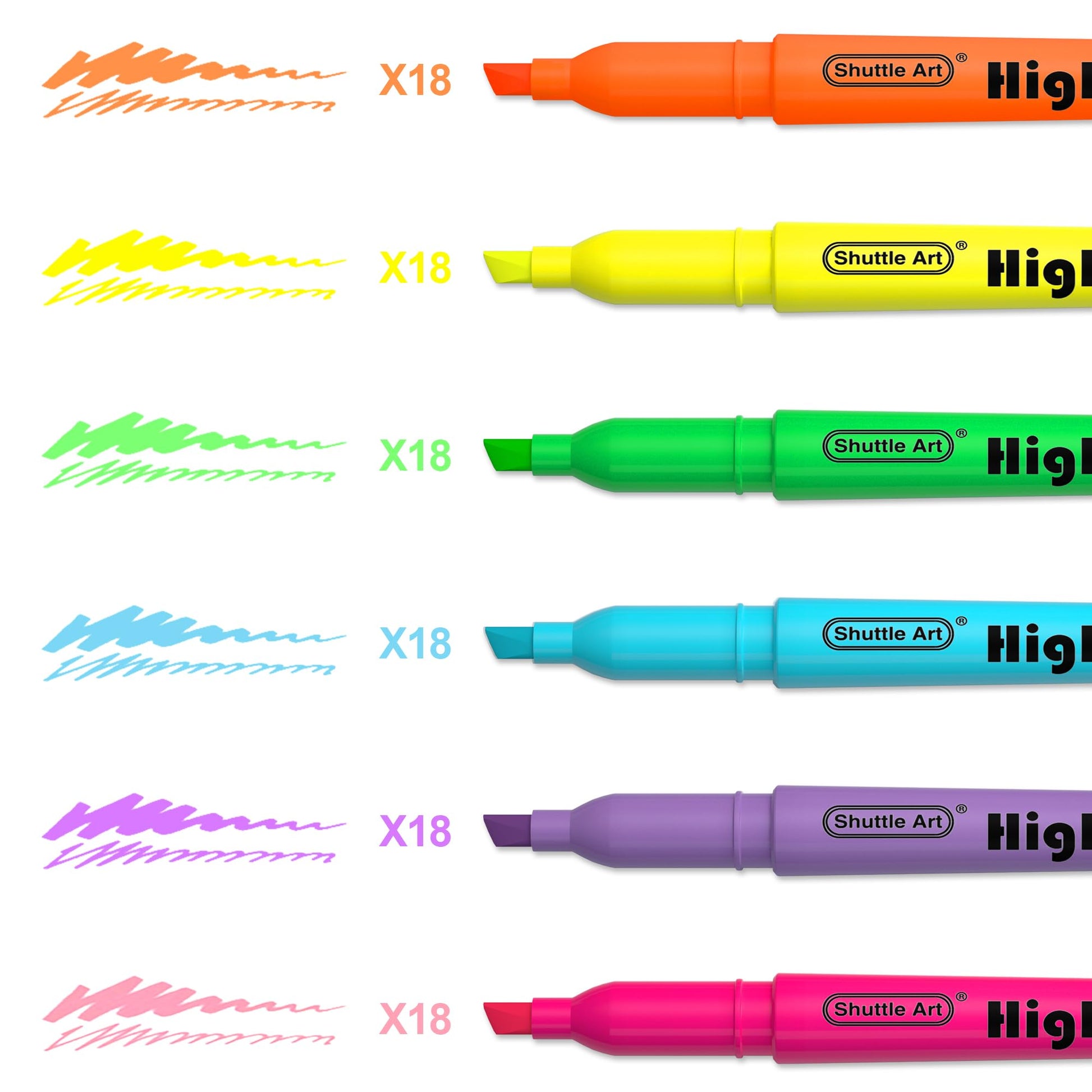 Shuttle Art 108 Pack Highlighters, Highlighters Assorted Colors Set, 6 Bright Colors Chisel Tip