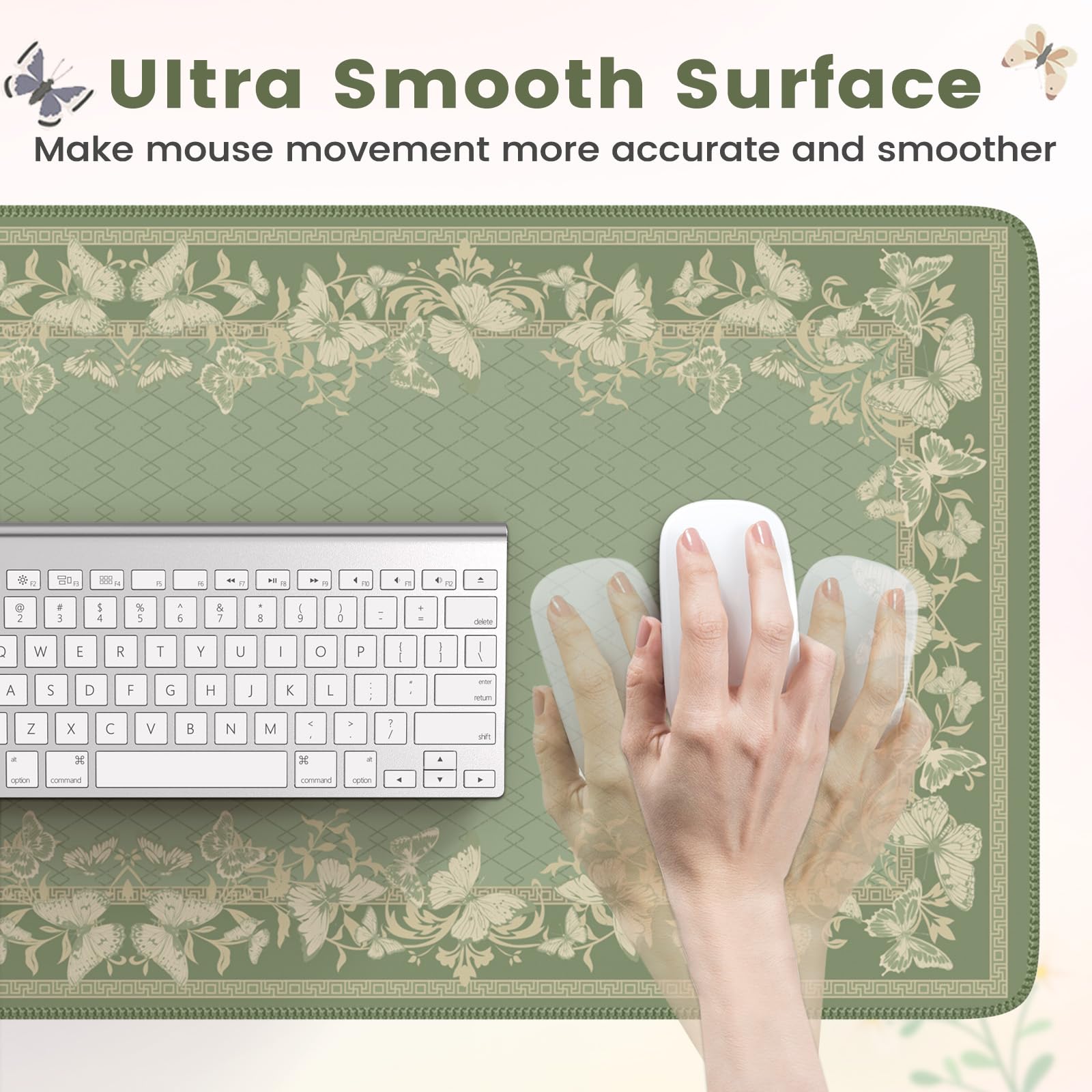 HAOCOO Light Green Desk Pad, Cute Computer Mat for Office Desk Decor
