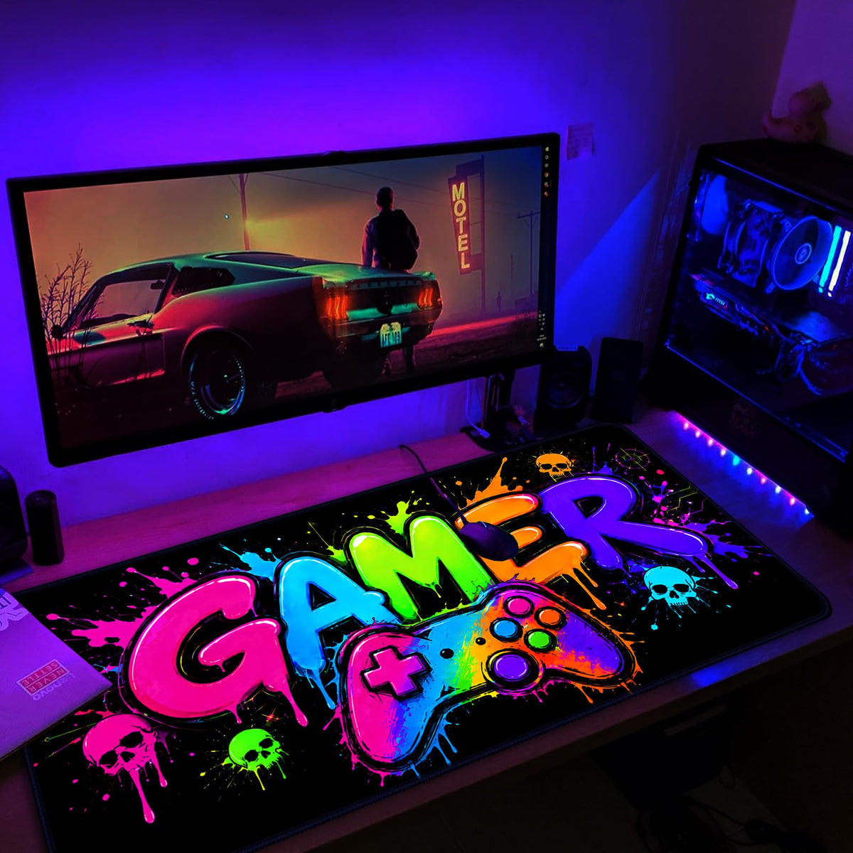 SparkLia Blacklight Gamer Graffiti Gaming Mouse Pad - 31.5" x 11.8"