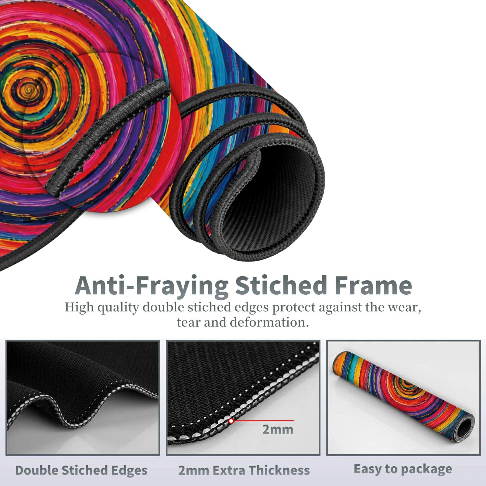 Rainbow Spiral Rings Large Mouse Pad, 31.5 x 11.8 in Extended Desk Mat