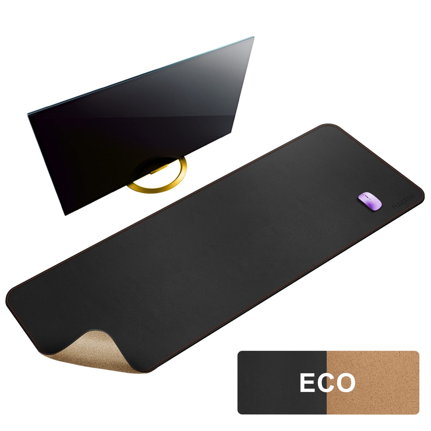 MAIDERN 55” x 24” Cork & Leather Desk Pad, Large XXL Desk Mat (Black)