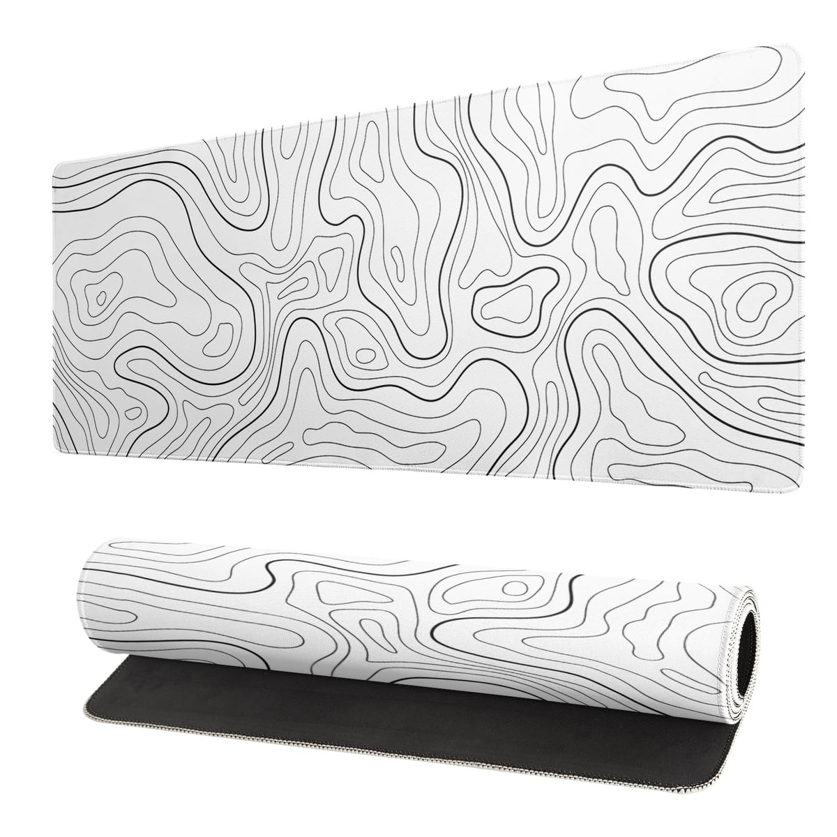 Topographic Contour White Gaming Mouse Pad XL Geographic Map Lines Extended Big Large Desk Mat