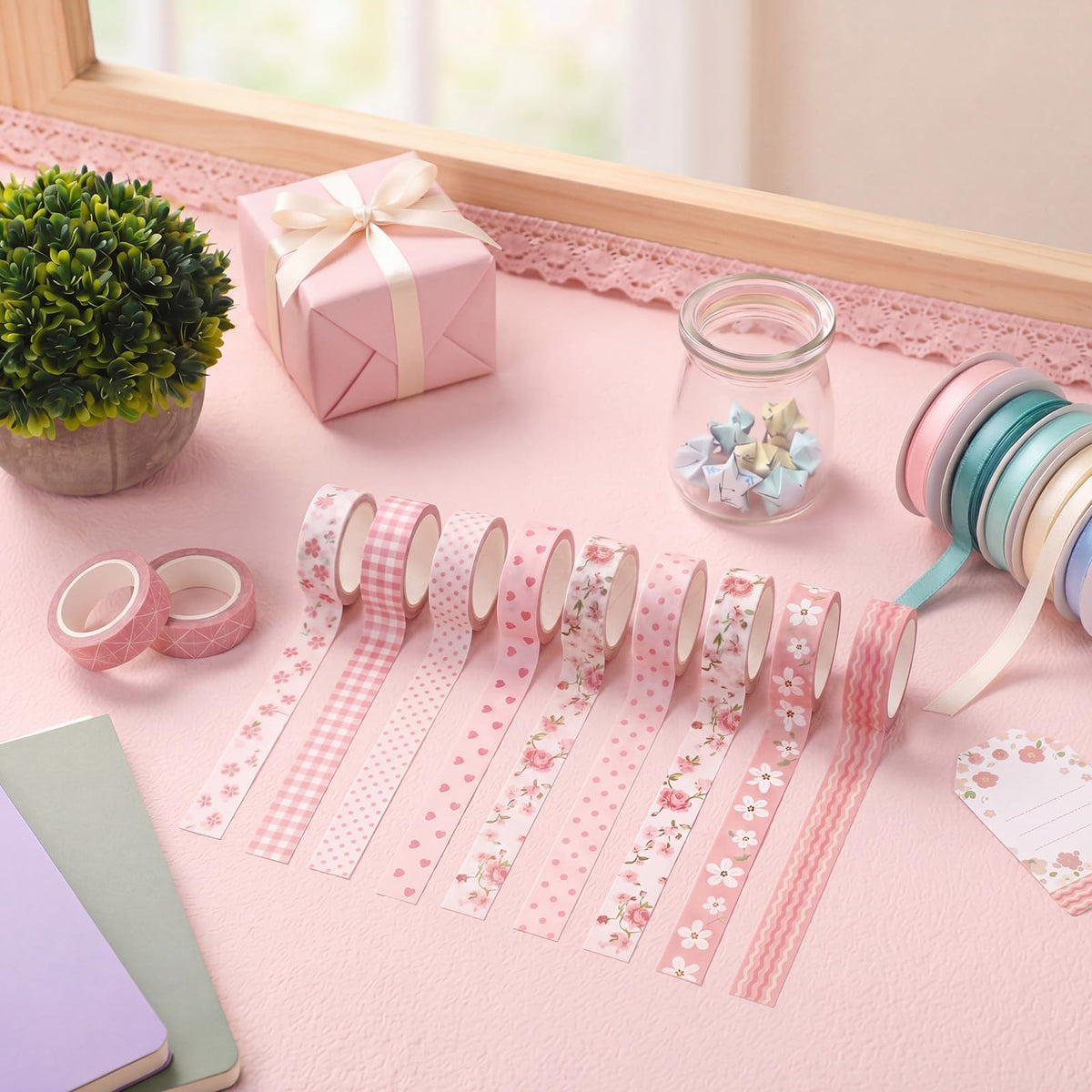 YooNotee 12 Rolls Floral Washi Tape Set,Pink,Sweet