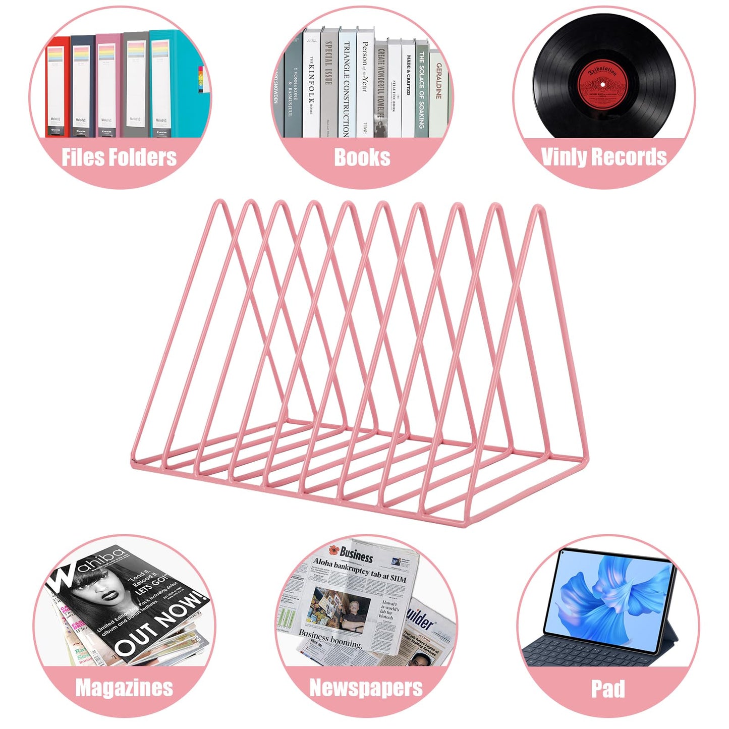 EASEPRES Vinyl Record Holder Storage, 9 Slot Metal Magazine Book Album Display Rack, Stylish