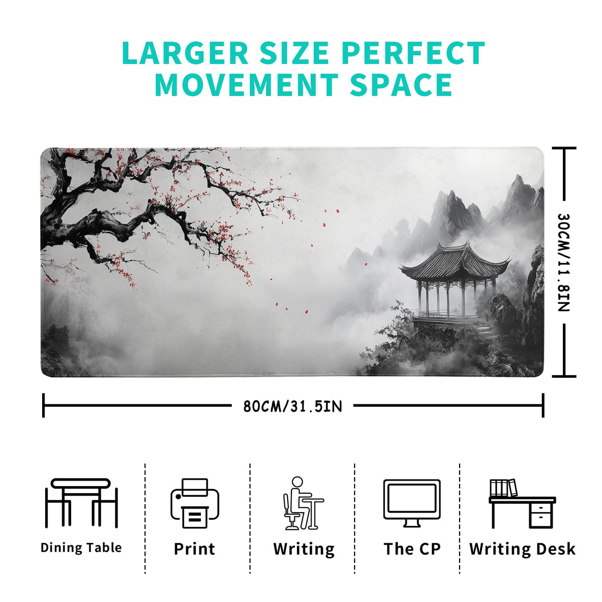 Watercolor Cherry Blossom Mouse Pad 31.5x11.8 Inch Full Desk Japanese Mousepad Large Non-Slip