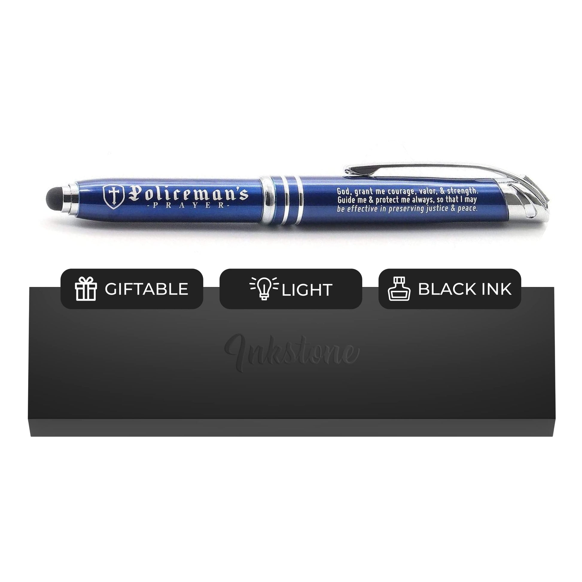 Inkstone Policeman Prayer Gift Pen with Built-In Flashlight Stylus Tip Law Enforcement
