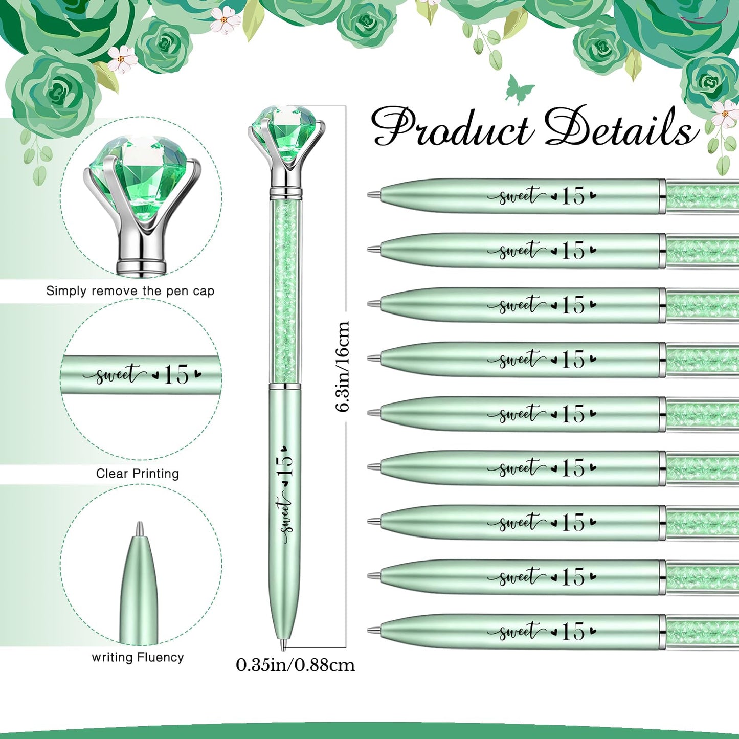 Sayglossy 50 Set Quinceanera Party Favor Sweet Gift, 15th, Green