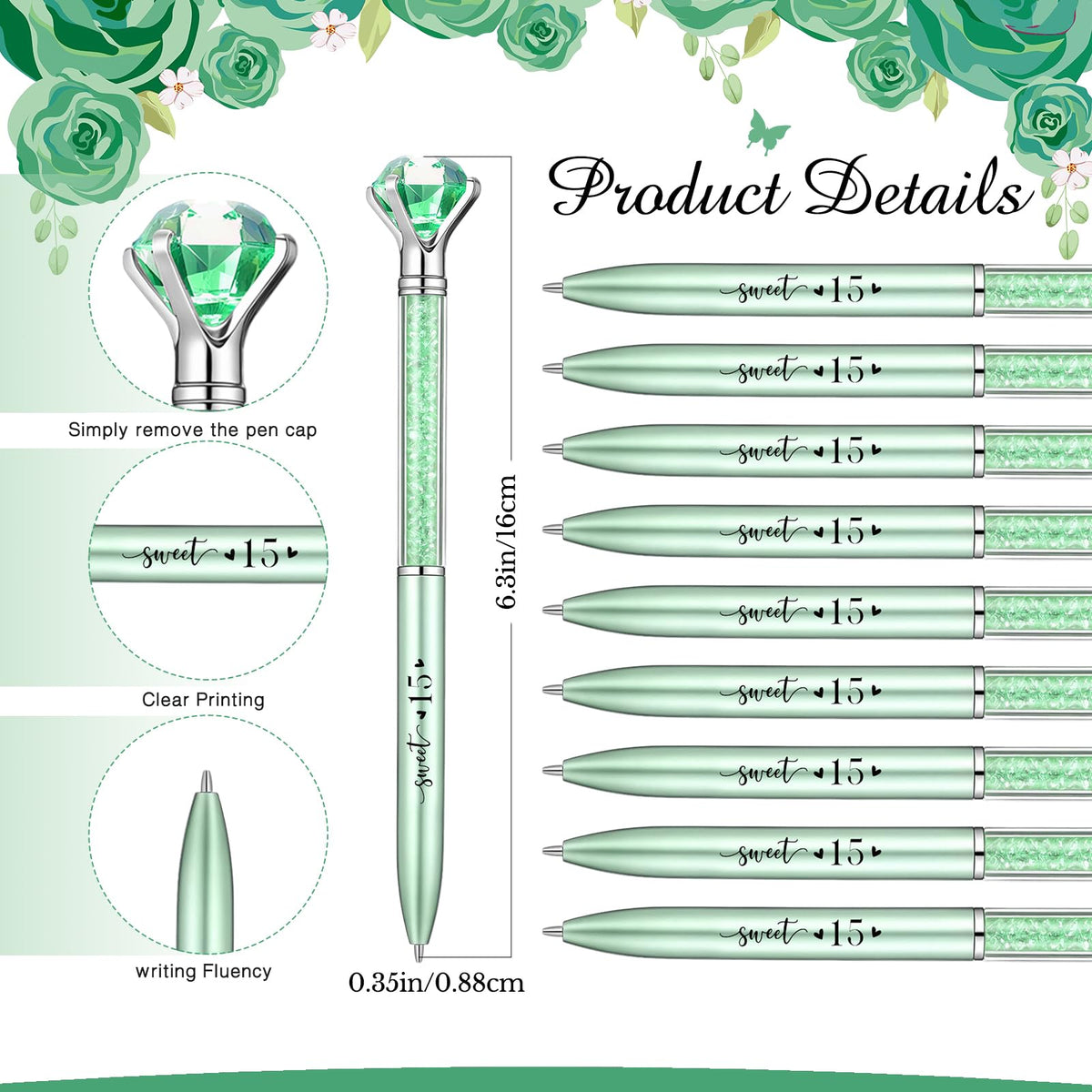 Sayglossy 50 Set Quinceanera Party Favor Sweet Gift, 15th, Green