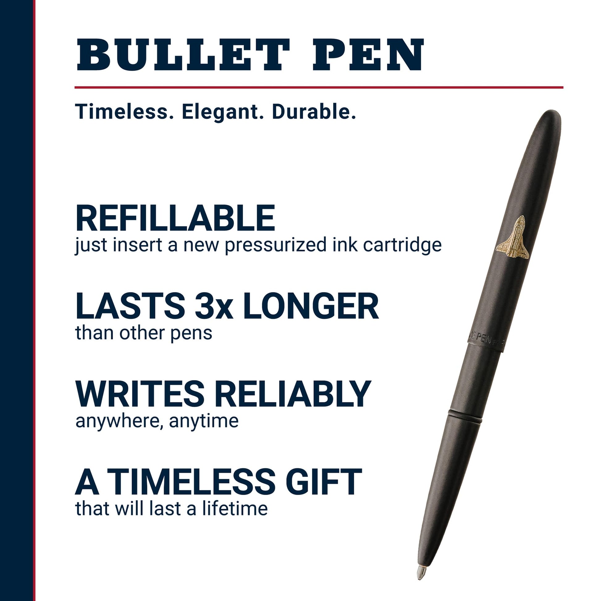 Fisher Space Pen Matte Black Shuttle Emblem Pressurized Ballpoint Bullet