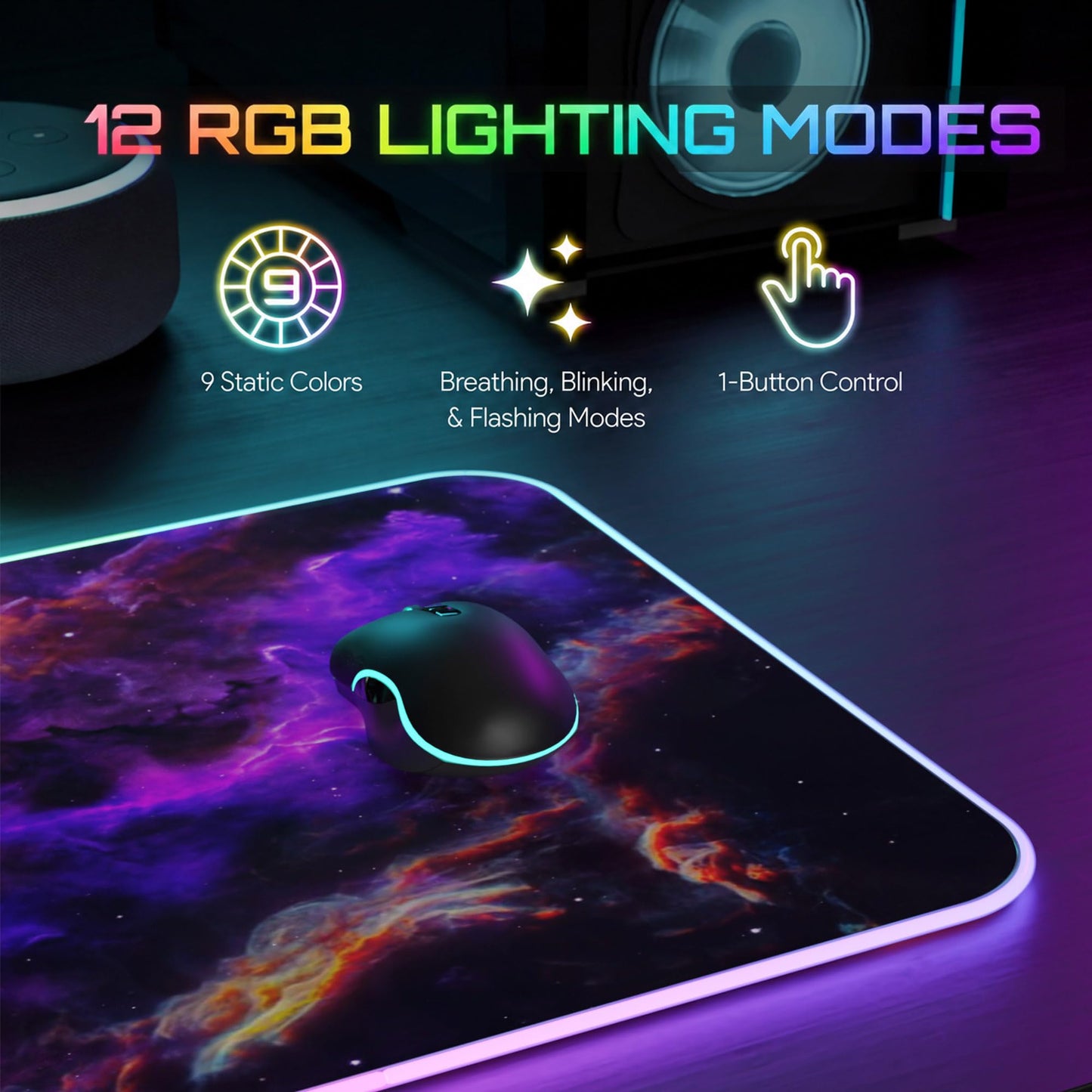 Gerlos RGB Gaming Mouse Pad, Large LED Desk Mat for Gamer, 31.5" x 11.8"