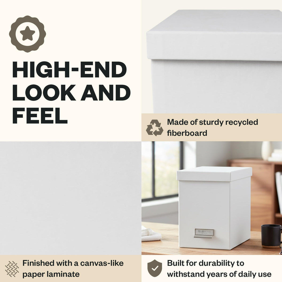 Bigso John Fiberboard Label Frame Desktop File Storage Box - Document Organizer for Important