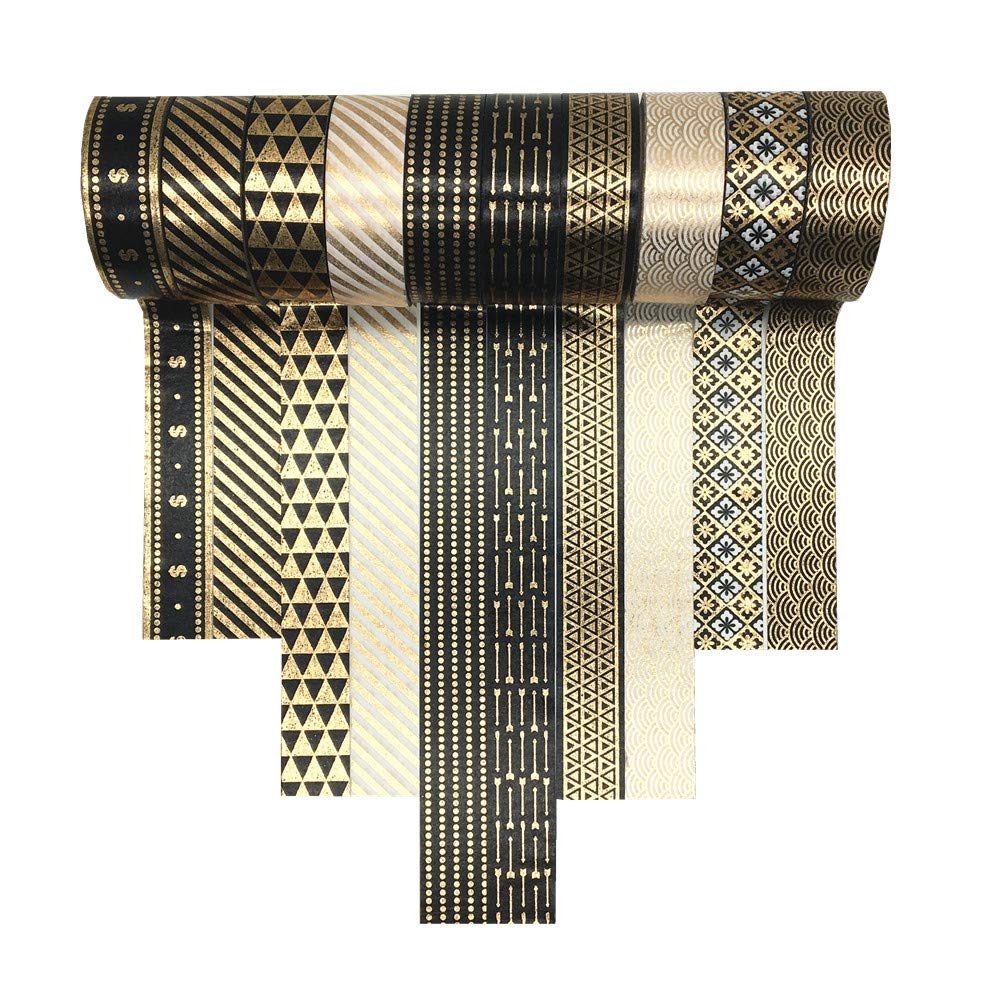 VIVIQUEN Gold Washi Tape Set 15MM Foil Skinny Masking Tape Decorative Pack for DIY Scrapbooking