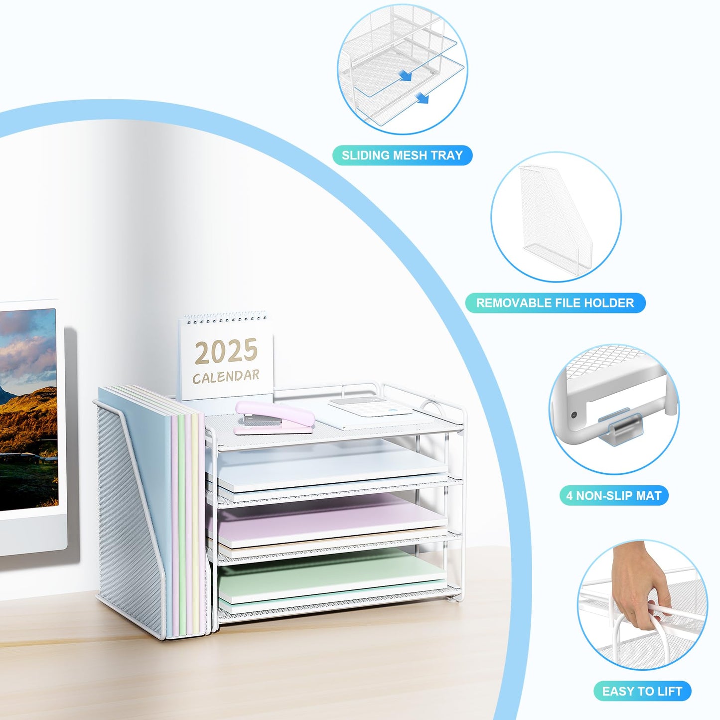 Spacrea Desk Organizers and Accessories, Paper Organizer for Desk with File organizer, Desk