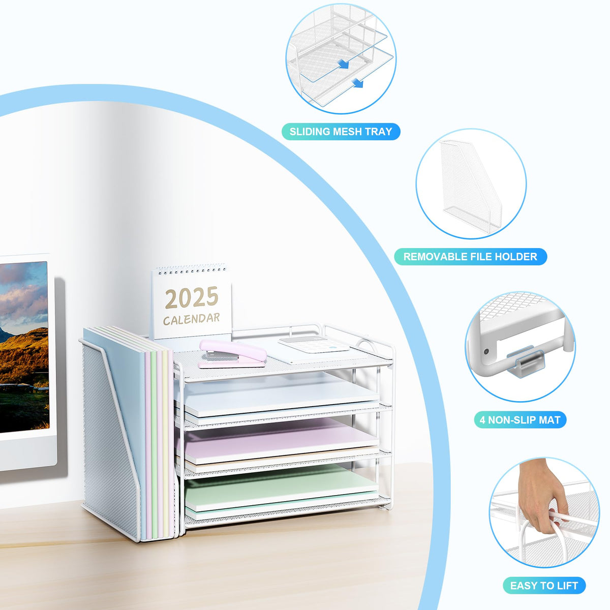 Spacrea Desk Organizers and Accessories, Paper Organizer for Desk with File organizer, Desk