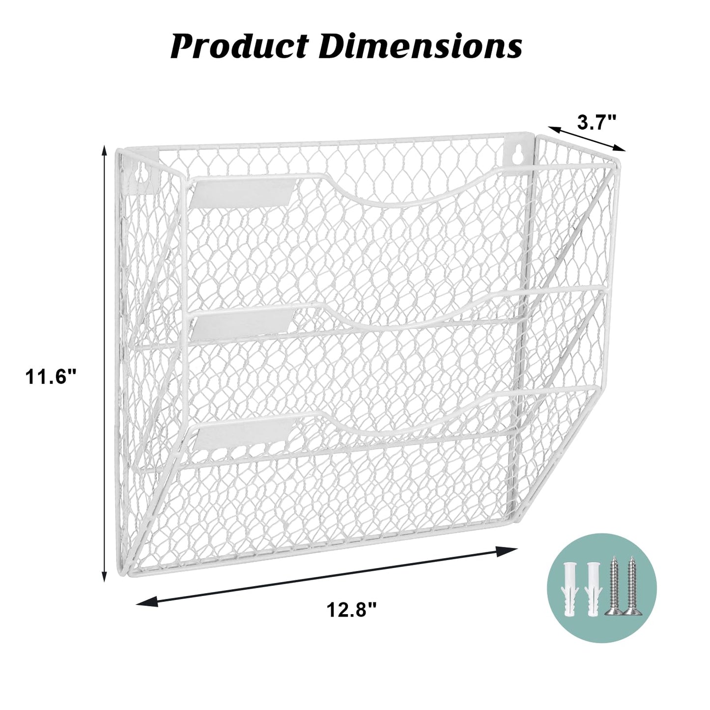 EASEPRES Mail Organizer Wall Mount Hanging File Holder Storage, Metal Chicken Wire Magazine Rack 3