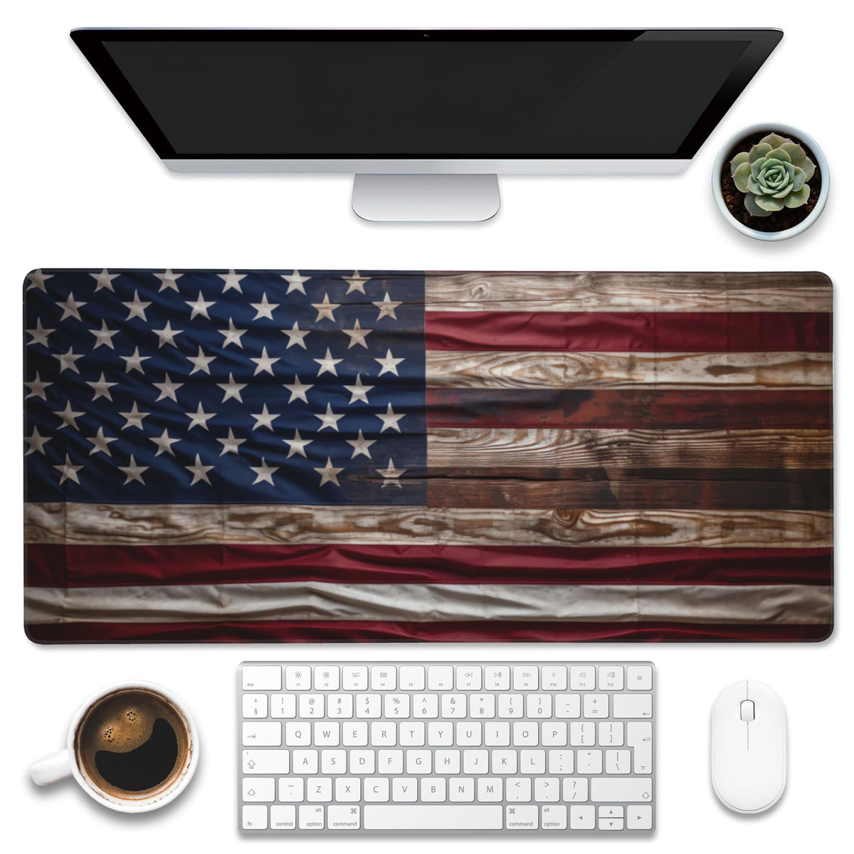 Eflxamz Large Gaming Mouse Pad for Desk,Wooden American Flag Desk Mat,Wooden USA Flag Desk