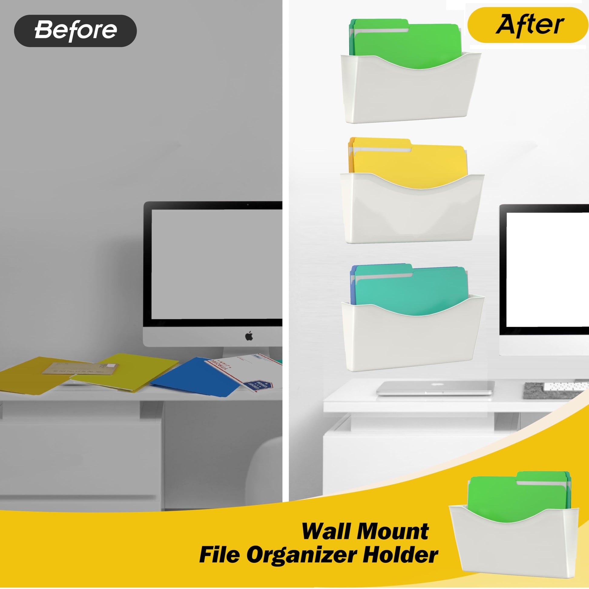 Kuntine.B 3 Pack White Single Pocket File Holder Hanging Wall Organizer, Wall Mount Mails Magazines