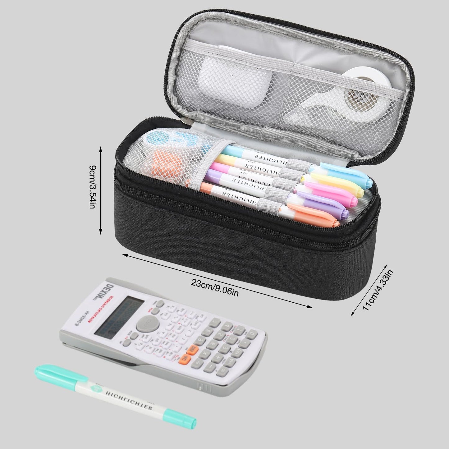 Large Pencil Bag for Boys Teens Kids School Zipper Pencil Pouch Black