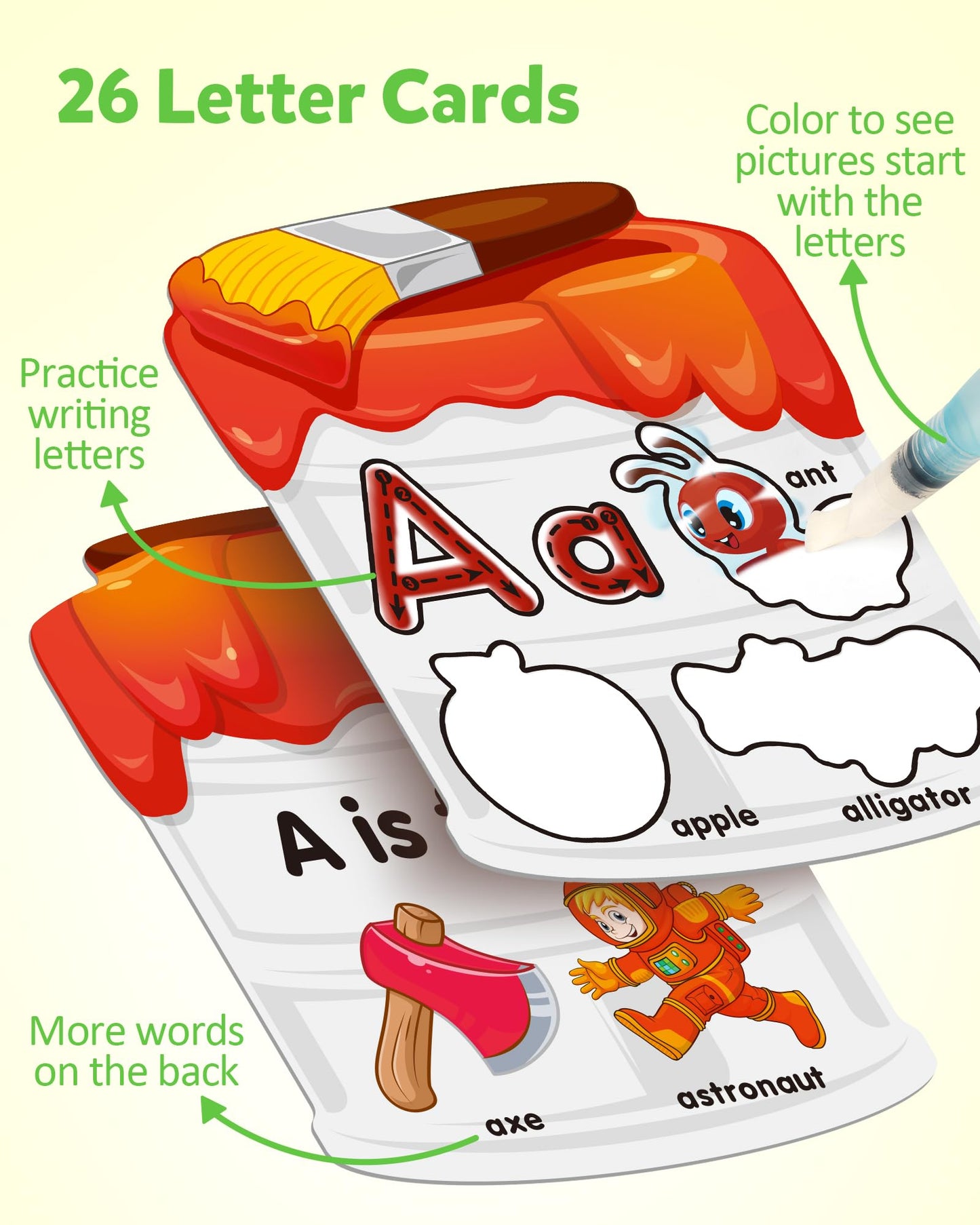 Coogam Water Painting Cards with Learning Alphabet, Reusable Aqua Painting Doddle Vocabulary Flash