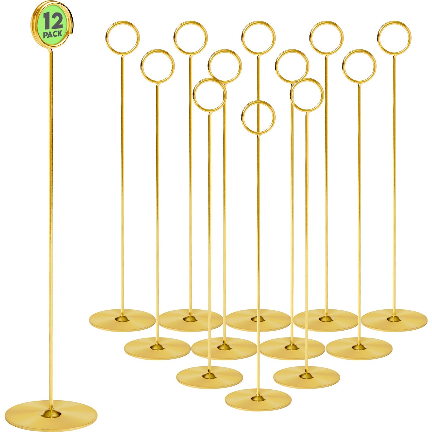 Table Number Holders Stands 12 pk, Gold Metal Place Card Holders 12in Tall