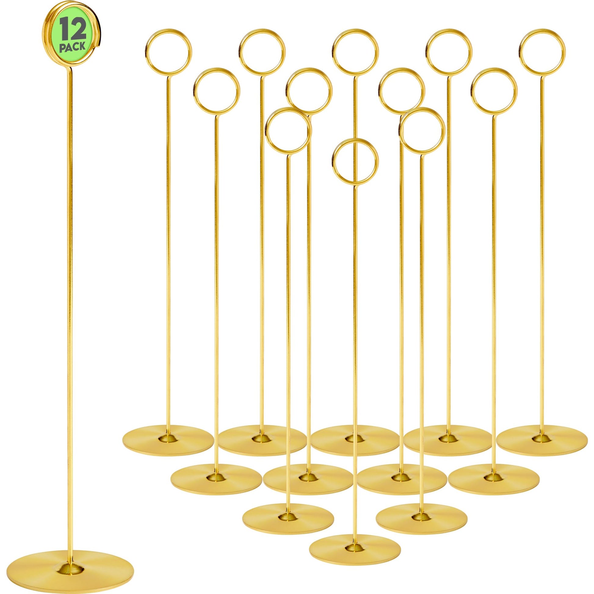Table Number Holders Stands 12 pk, Gold Metal Place Card Holders 12in Tall