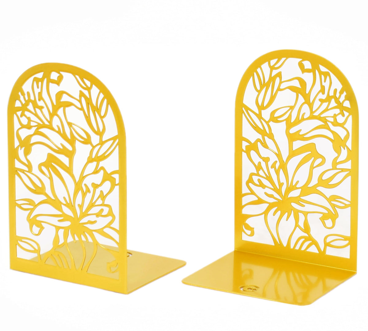 CNK Premium Bookends, Metal Book Stoppers for Heavy Books, Home Office & Decor (Lily Flower Gold)