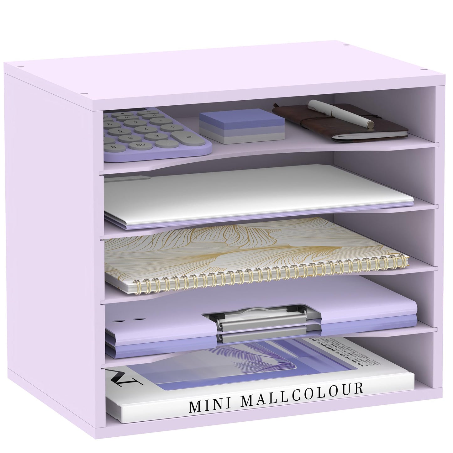 5 Tier Wood Desk Organizer, Paper Organizer for Desk, Purple