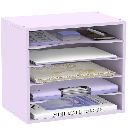 5 Tier Wood Desk Organizer, Paper Organizer for Desk, Purple