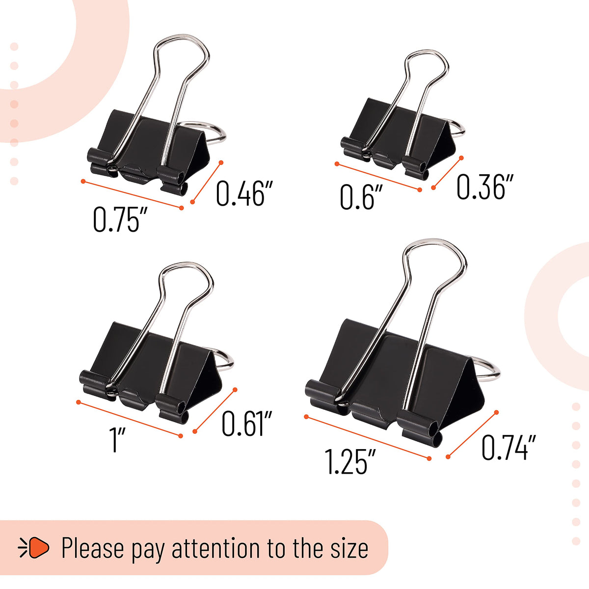 Mr. Pen- Binder Clips, 100 pcs, Assorted Sizes, Black Binder Paper Clips