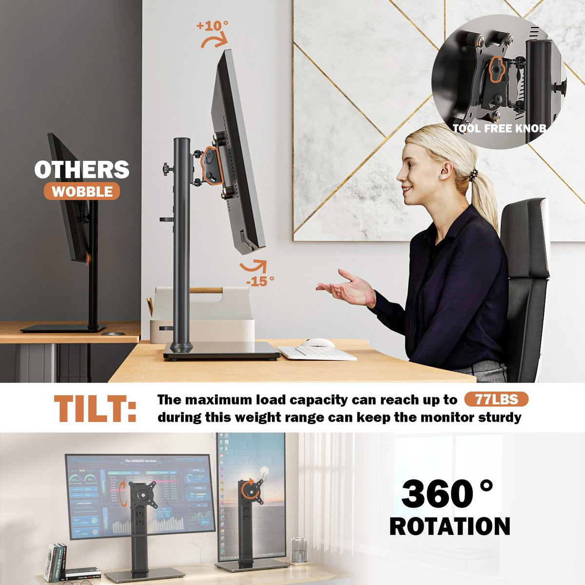 Single LCD Computer Monitor Free-Standing Desk Stand Mount Riser for 13 inch to 32 inch screen with