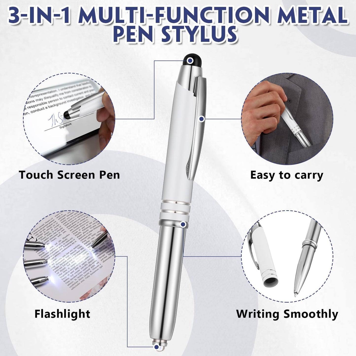 Zonon 15 Pcs Stylus Pen with Light, 3 in 1 Ballpoint Pens, White