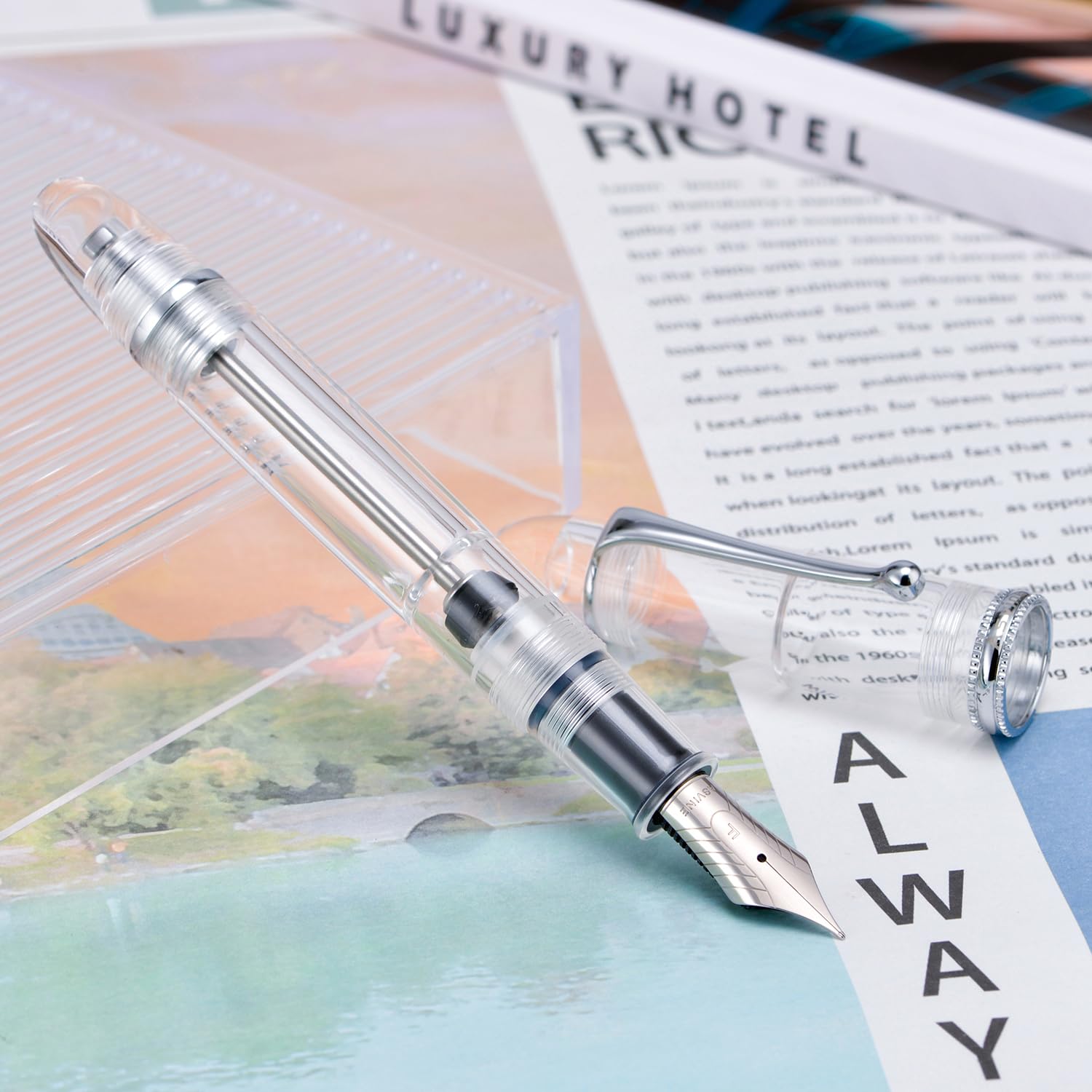Asvine V800 Fountain Pen - Vacuum Filling System with Large Ink Capacity - Smooth Number 8 Medium