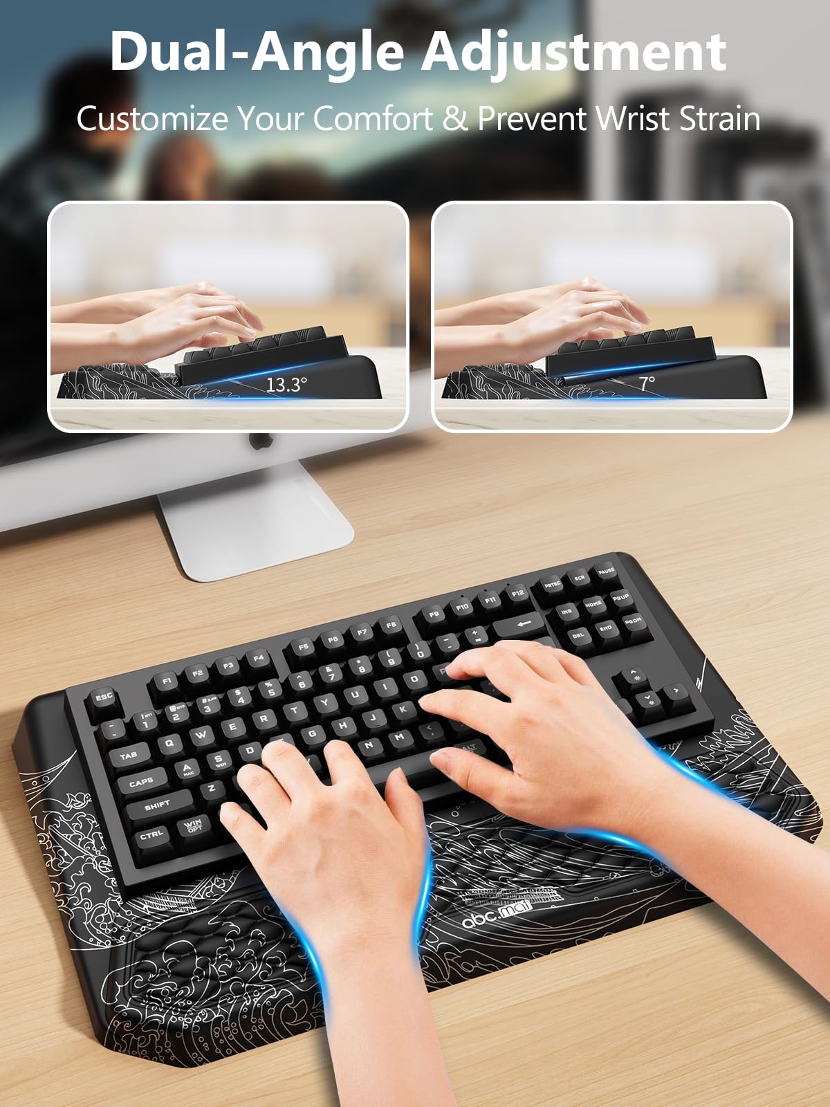 2-in-1 Ergonomic Keyboard Stand with Wrist Rest, Kanagawa Wave