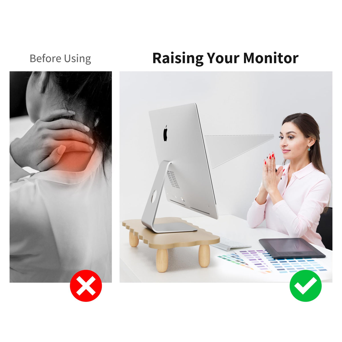 AFOOYO Monitor Stand Riser,Cookie-Shaped Sturdy Wood Computer Monitor Stand, Monitor Stand Riser