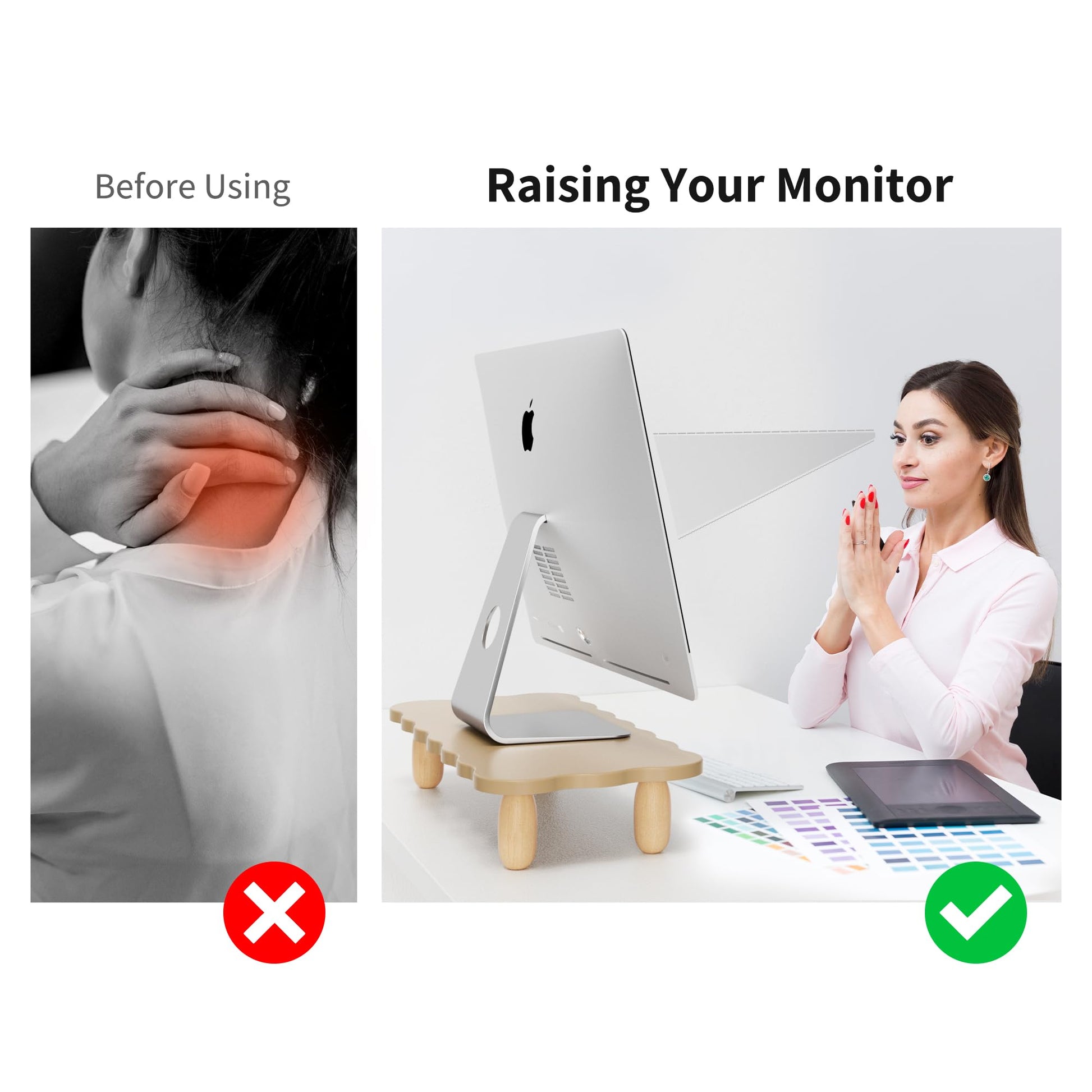 AFOOYO Monitor Stand Riser,Cookie-Shaped Sturdy Wood Computer Monitor Stand, Monitor Stand Riser