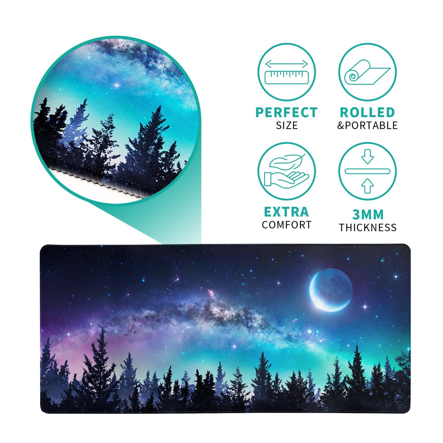 Extended Gaming Mouse Pad, XL Large Keyboard Mouse Mat Desk Pad, Stitched Edges Mousepad, 3mm Thick