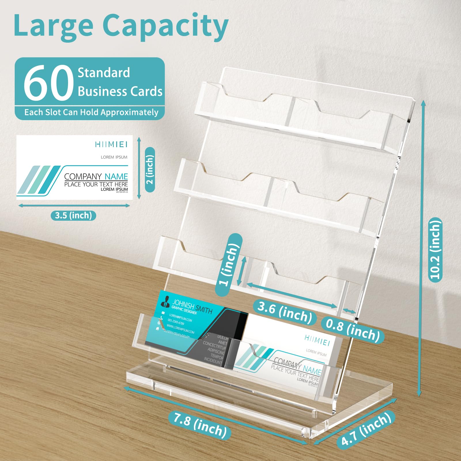HIIMIEI Business Card Holder Desk, Acrylic Business Card Display, 4 Tier Clear Business Card Stand