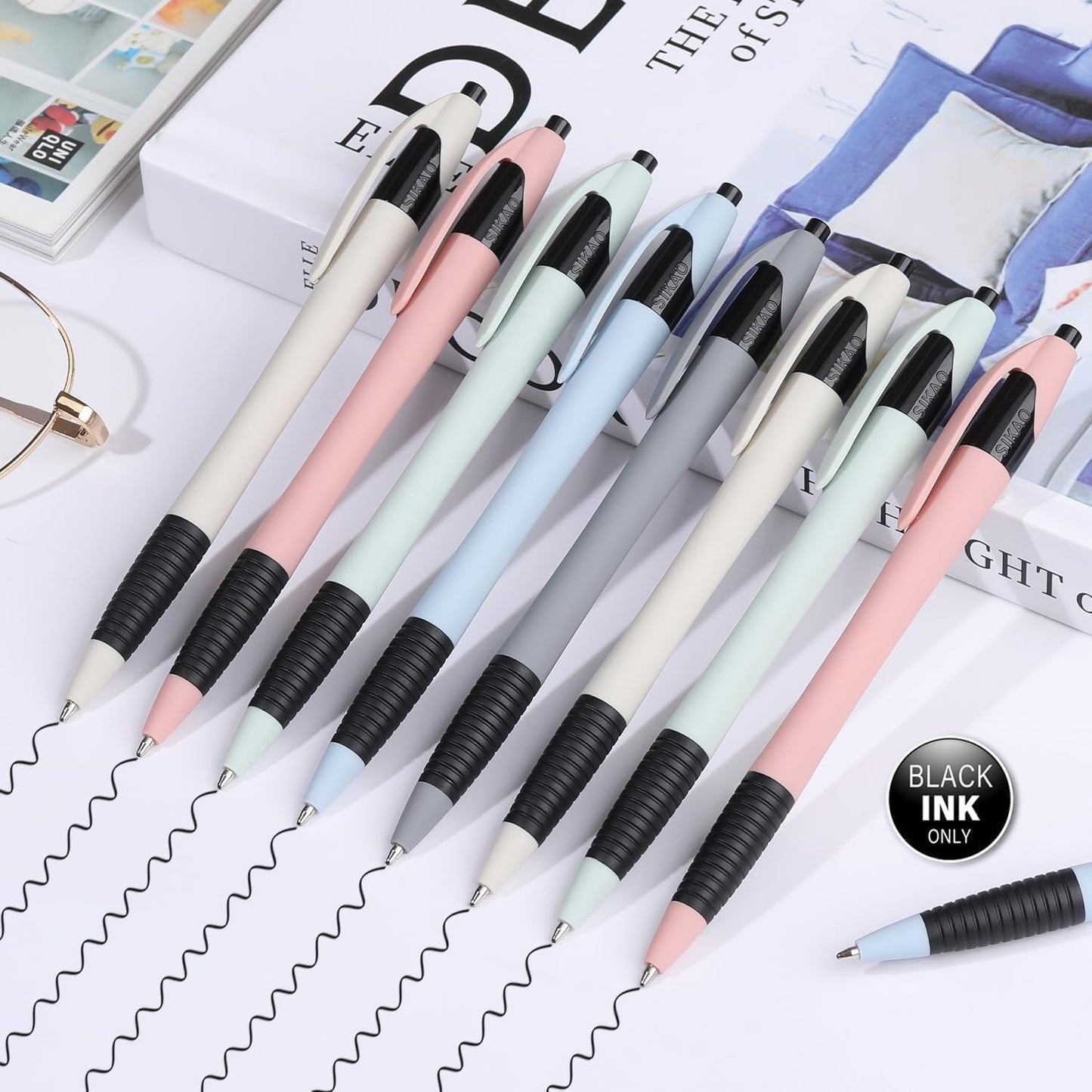 Sikao Pens Bulk, 60 Pack Gripped Slimster Ballpoint Pens -Morandi